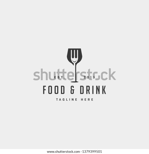 食べ物と飲み物の簡単なフラットロゴデザインベクターイラストアイコン のベクター画像素材 ロイヤリティフリー