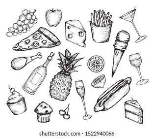 Food Drink Sketch Drawing Doodle Stock Vector (Royalty Free) 1522940066 ...