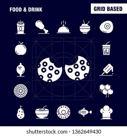 Food And Drink Solid Glyph Icons Set For Infographics, Mobile UX/UI Kit And Print Design. Include: Bread, Food, Loaf, Ice Cream, Cream, Food, Eat, Icon Set - Vector