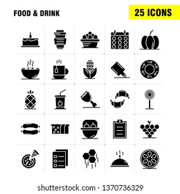 Food And Drink Solid Glyph Icons Set For Infographics, Mobile UX/UI Kit And Print Design. Include: Breakfast, Croissant, Food, Food, Hood, Kitchen, Food, Hot Icon Set - Vector