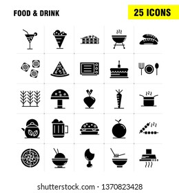 Food And Drink Solid Glyph Icons Set For Infographics, Mobile UX/UI Kit And Print Design. Include: Food, Restaurant, Dinner, Cereal, Food, Wheat, Bbq, Meat, Icon Set - Vector