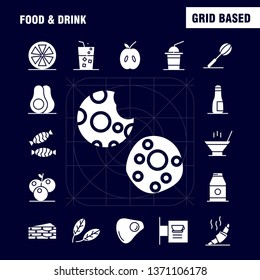 Food And Drink Solid Glyph Icons Set For Infographics, Mobile UX/UI Kit And Print Design. Include: Cocktail, Glass, Goblet, Glass, Wine, Drink, Baking, Croissant, Icon Set - Vector