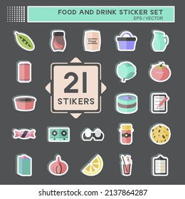 Food and Drink Sticker Set in trendy isolated on black background