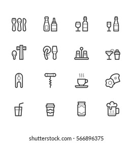 Food and drink stuffs vector out line set on white background. Premium quality outline symbol collection. Stroke vector logo concept, web graphics.