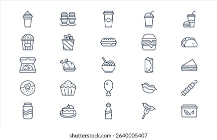 Food and drink symbol showing delicious meals and refreshing beverages in minimal outline style