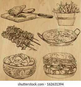 Food and Drinks around the World (set no. 5) - Collection of an hand drawn illustrations. Description: Each drawing comprise of two layer of outlines, colored background is isolated. 