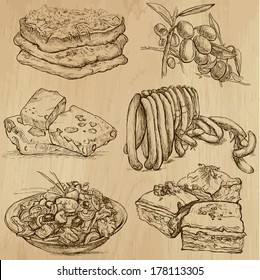 Food and Drinks around the World (set no. 8) - Collection of an hand drawn illustrations. Description: Each drawing comprise of two layer of outlines, colored background is isolated.