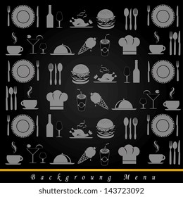 food and drinks background over black background vector illustration