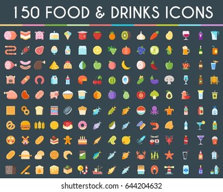 Food and drinks big icons set. Vector Illustration
