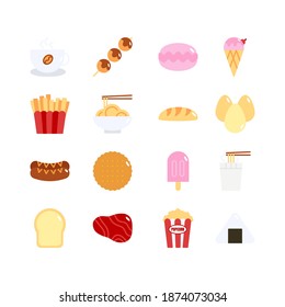 Food and drinks breakfast flat icons set vector isolated on white background illustration.