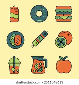 FOOD AND DRINKS COLORED ICONS