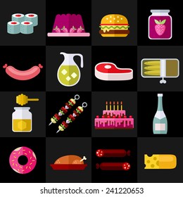 Food and drinks. Colorful modern vector flat icons set. Collection of elements and concepts for web and mobile apps. Vector file is EPS8. Each icon is grouped apart.