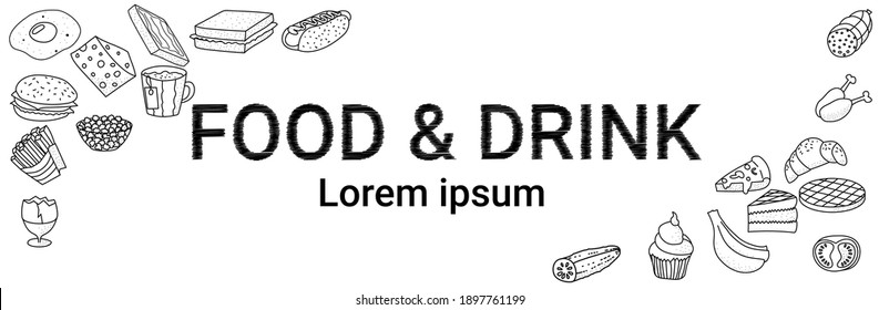 Food and drinks elements banner vector illustration