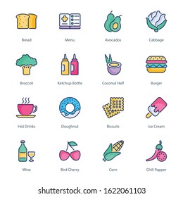 Food and drinks filled kine icons - fully editable - Stroke - Vectors