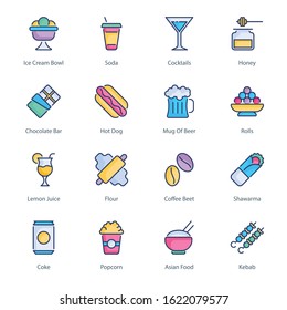 Food and drinks filled kine icons - fully editable - Stroke - Vectors