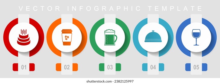 Food and drinks flat design icon set, miscellaneous icons such as birthday cake, coffe, beer and drink, vector infographic template, web buttons collection