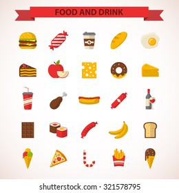 Food and drinks flat design icons