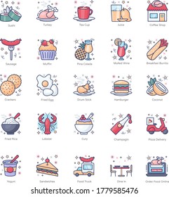 Food and Drinks Flat Icons Pack