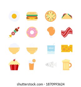 Food and drinks flat icons set vector isolated on white background illustration.