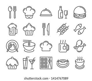 Icono de comida y bebida. Iconos de línea de restaurante establecidos. Ilustración vectorial.