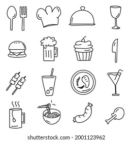 Food and drinks icon. Restaurant line icons set. Vector illustration hand drawing