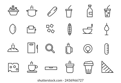 Food and drinks icon. Restaurant line icons set. Contains such Icons as Fruit Basket, Noddles, Healthy Smoothies and more.