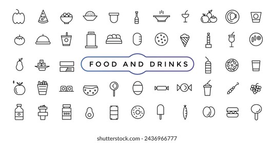 Food and drinks icon. Restaurant line icons set. Contains such Icons as Fruit Basket, Noddles, Healthy Smoothies and more.