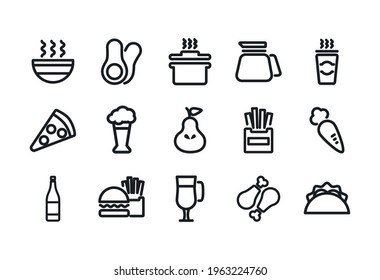Food and drinks icon set pack vector design