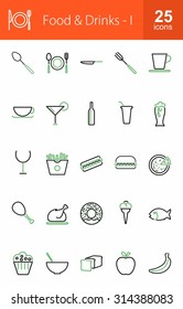 Food and Drinks icon set. Suitable for web apps, mobile apps and print media.