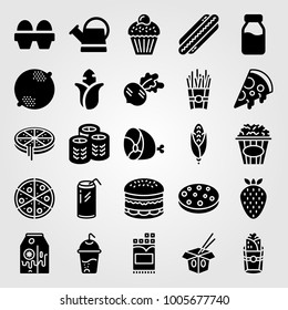 Food And Drinks icon set vector. lemon, meat, ham and eggs