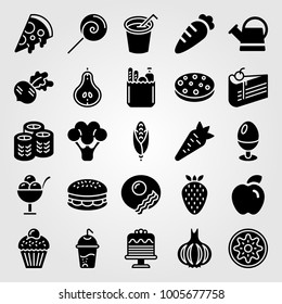 Food And Drinks icon set vector. ice cream, breakfast, piece of cake and broccoli