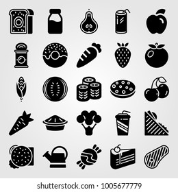Food And Drinks icon set vector. candy, steak, watering can and broccoli