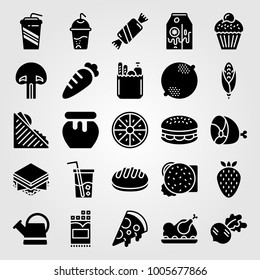 Food And Drinks icon set vector. cupcake, drink, meat and soft drink