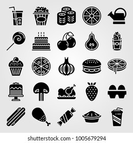 Food And Drinks icon set vector. drink, mushroom, burger and garlic