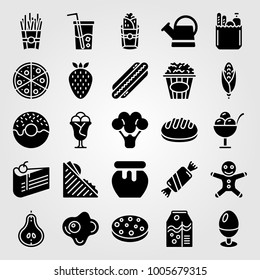 Food And Drinks icon set vector. popcorn, ice cream, doughnut and honey