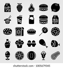 Food And Drinks icon set vector. banana milk, orange juice, milk and boiled egg