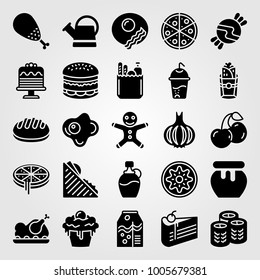 Food And Drinks icon set vector. sandwich, soft drink, cherry and orange juice