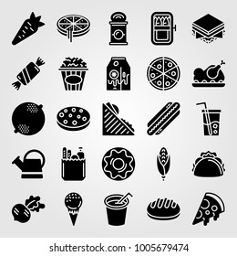 Food And Drinks icon set vector. ice cream, watering can, taco and doughnut