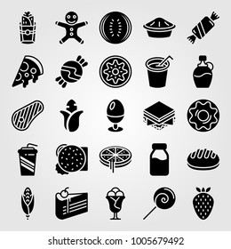 Food And Drinks icon set vector. burito, pizza, soft drink and syrup