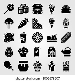 Food And Drinks icon set vector. mushroom, ice cream, corn and chicken leg