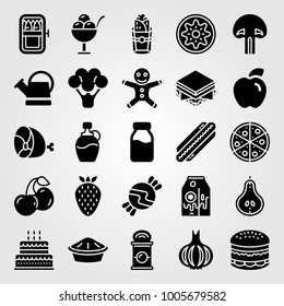 Food And Drinks icon set vector. can, pear, broccoli and hot dog