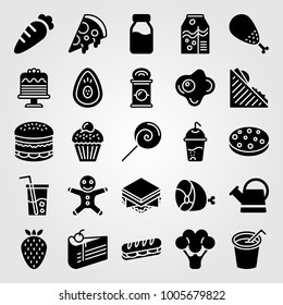 Food And Drinks icon set vector. ham, cupcake, broccoli and burger