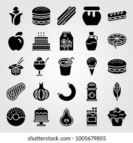 Food And Drinks icon set vector. honey, sandwich, pizza and syrup
