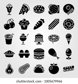 Food And Drinks icon set vector. sandwich, ice cream, pie and taco