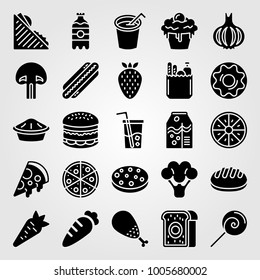 Food And Drinks icon set vector. orange juice, orange, mushroom and cookie