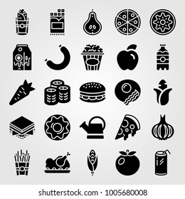 Food And Drinks icon set vector. roast chicken, kiwi, sishi and sandwich