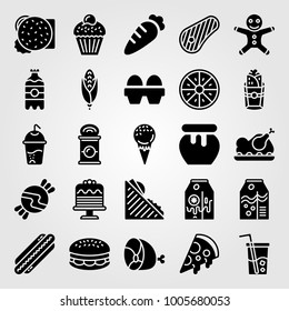 Food And Drinks icon set vector. cupcake, corn, milk and orange