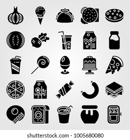 Food And Drinks icon set vector. milk, egg, drink and burger