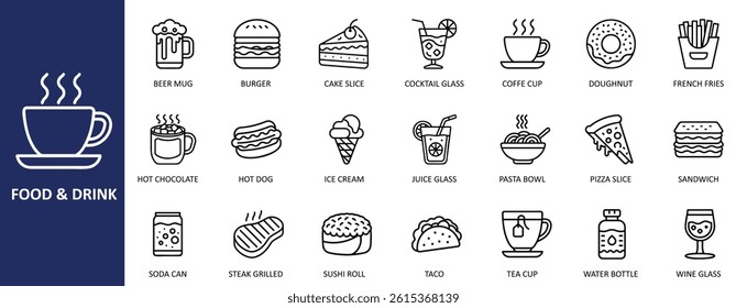 Food and Drinks Icon Set - Vector Graphics for Menu and Web