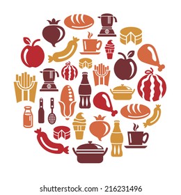 Food and Drinks Icons in Circle Shape